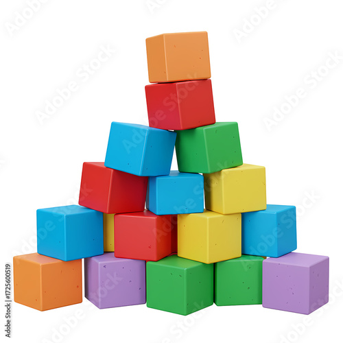 Colorful Cube Stack Isolated on Transparent Background Creating Pyramid Shape