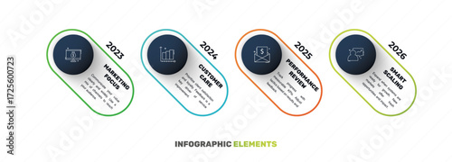Vector line infographics with 4 circles. Business concept graphic process template with four steps. Graphic timeline for app, website, interface, chart, levels, web, diagram, banner, presentations