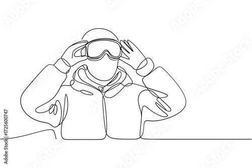 Person adjusting ski goggles in minimalist line art style