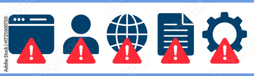 System error alert warning notification problem icons with website login, link, document and program