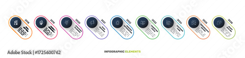 Vector line infographics with 9 circles. Business concept graphic process template with nine steps. Graphic timeline for app, website, interface, chart, levels, web, diagram, banner, presentations