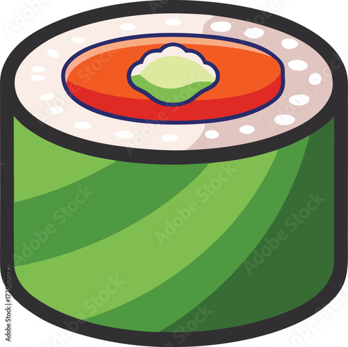 Vector art of a vibrant sushi roll with a unique design, this delicious and colorful roll is a perfect representation of japanese cuisine