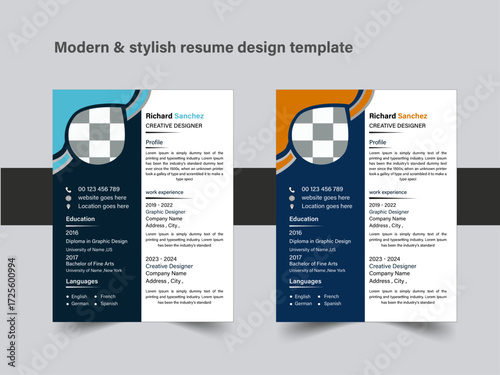 Modern and stylish resume design template.