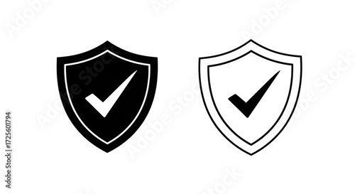 Free Download Two shield icons with checkmarks, one solid black and one outlined, isolated on white background - GFXLoad