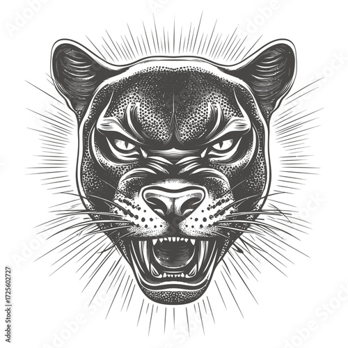 Powerful tiger head vector illustration for a wildcat tattoo design or logo symbolizing power