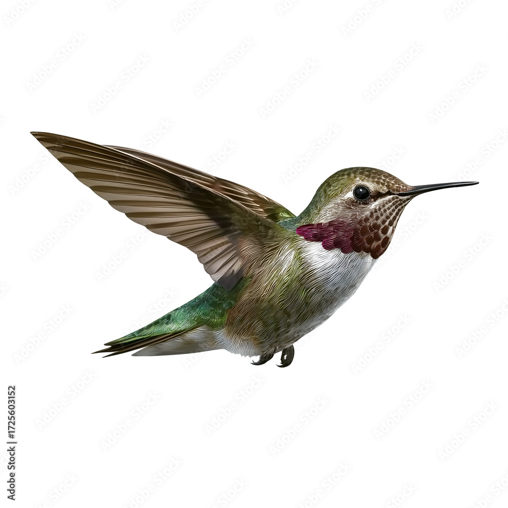 Fototapeta premium Vibrant Tropical Hummingbird in Flight Isolated on White