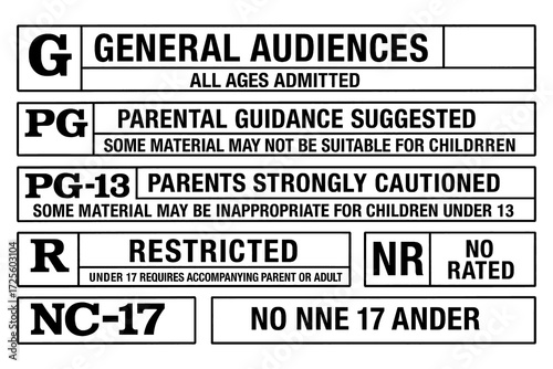 Photos Movie rating labels set with parental guidance and restricted categories, Transp