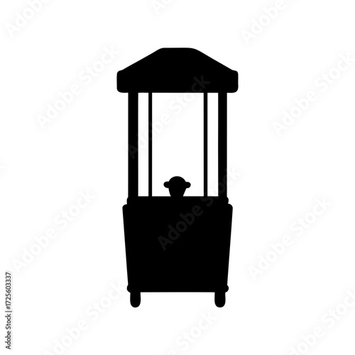 Black silhouette of a vintage vending cart with a peaked roof design