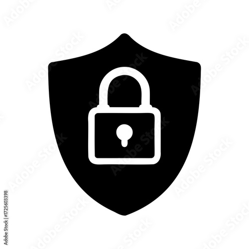 Security Shield with Lock Icon for Protection of Data and Assets
