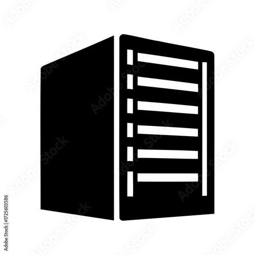 Black and white server rack unit for data management information storage