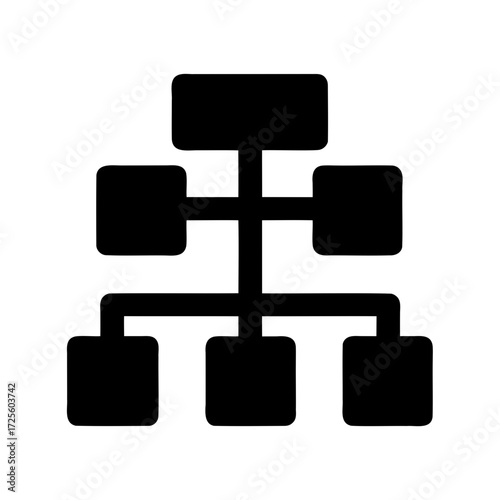Black and white hierarchical chart diagram representing organization or process flow