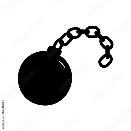 Cartoon rendering of a classic ball and chain with clear background