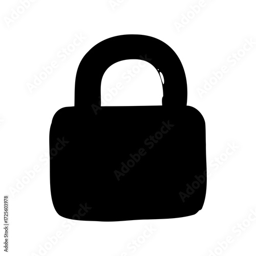 Black silhouette of a classic padlock symbolizing security and protection strongly rendered