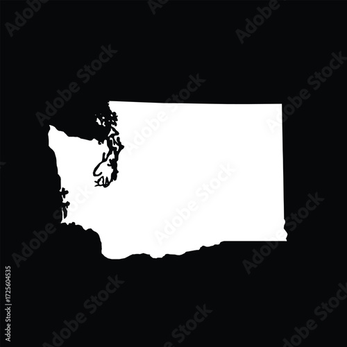 Minimalist Washington State Outline Vector in White on Black Background