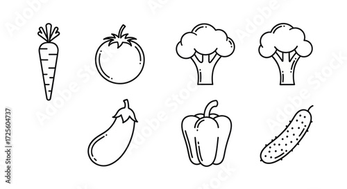 Clean line art illustrations of fresh vegetables for healthy eating and cooking