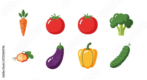 A vibrant collection of fresh vegetables arranged on a clean white background