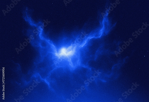 Mystical blue celestial formation glowing brightly in the dark cosmos, an abstract digital art of a nebula and a spiritual energy field