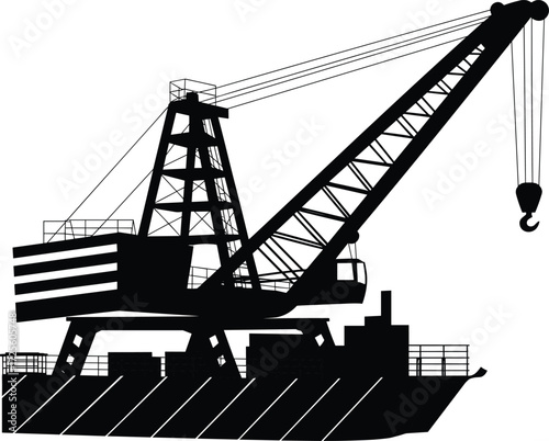 Silhouette of a Ship- Mounted Crane on a White Background black