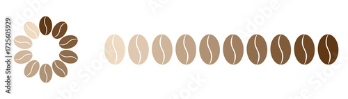 Coffee bean roast level infographic scale with intensity meter vector icon brown background top view beans illustration showing light medium dark strength degree and flavor aroma energy