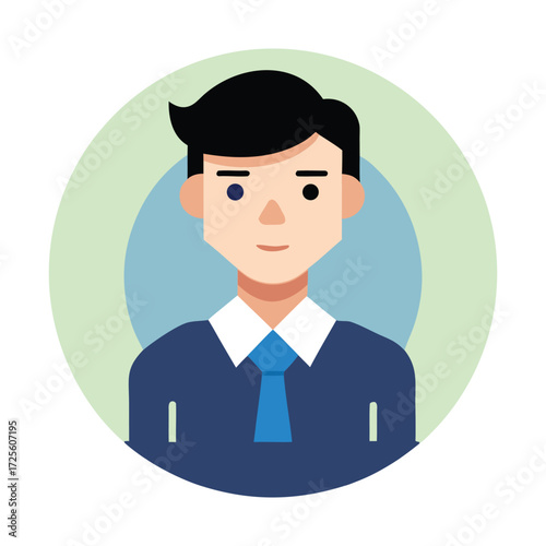Modern flat design portrait of a young professional man with stylish hair and a blue tie represents business and corporate identity concepts