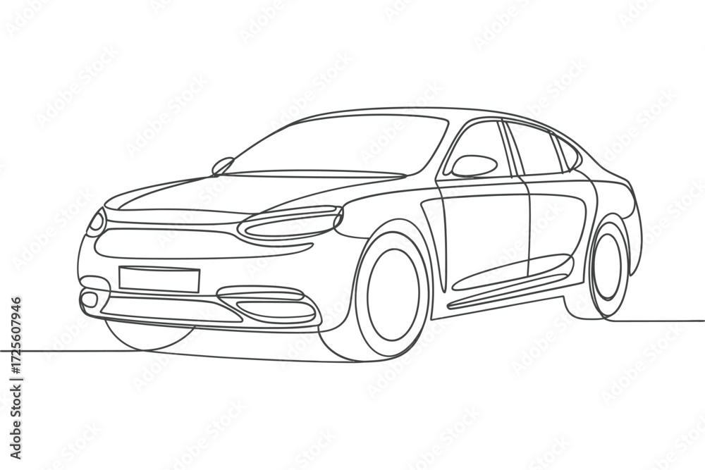 Fototapeta premium Simple line drawing of a modern sedan car