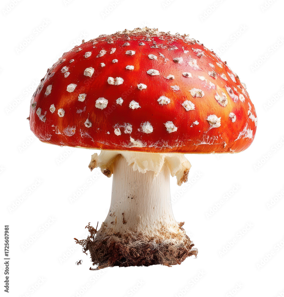 Obraz premium PNG Vibrant red mushroom with spots.