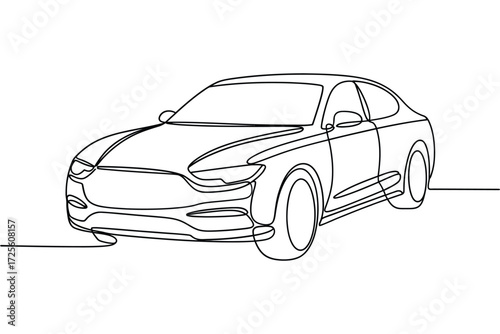 Minimalist line art drawing of a modern sedan car