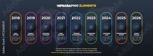 Line vector minimal infographic with nine circles. Modern timeline business concept with 9 steps by step for diagram, chart, flowchart, levels, graphic, app, web
