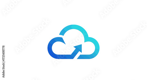 Modern blue cloud computing logo with arrow for data transfer, symbolizing seamless cloud migration and innovative network solutions in technology