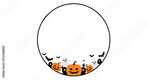 Halloween circle frame Pumpkins ghosts bats spooky border festive invitation