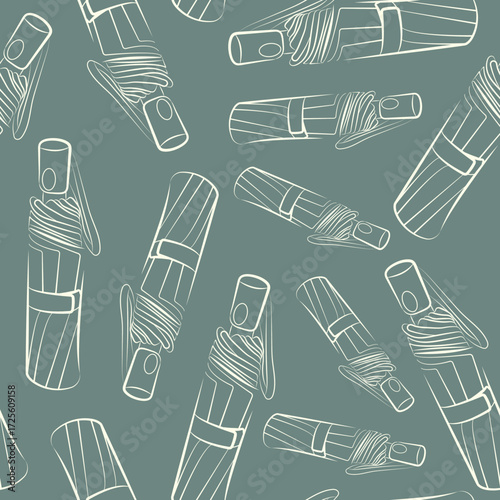pattern of closed rain umbrellas in line art style on a green background, for advertising, coupons or other types of printing