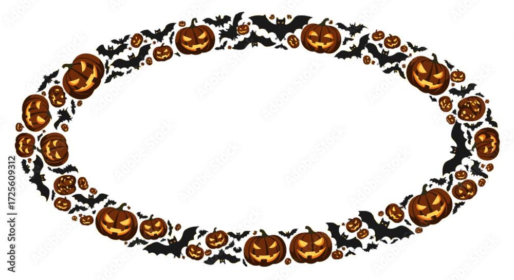Obraz premium Halloween Frame Border with Pumpkins and Bats Festive Spooky Decoration
