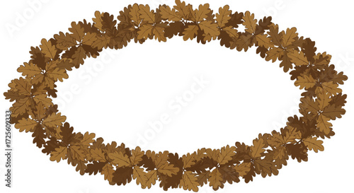 Oak leaf wreath Autumnal arrangement Brown foliage Oval shape Natural element Festive decoration