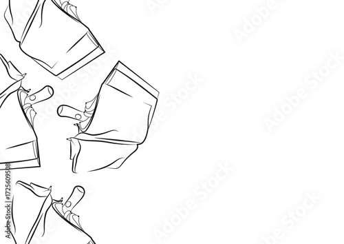 poster of rain umbrellas in a half-closed, open state in line art style, for advertising, coupons or other types of printing