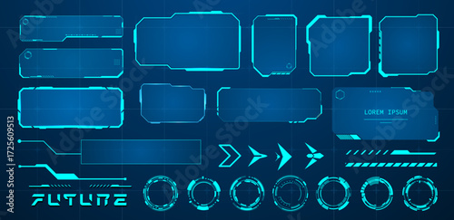 Set futuristic or cyberpunk element blue vector illustration	