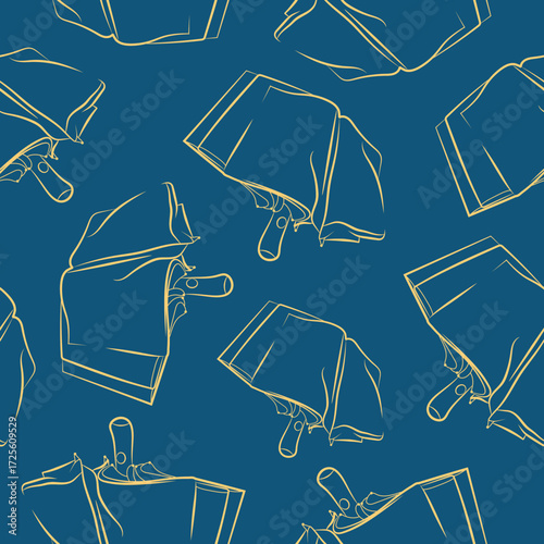 pattern of rain umbrellas in a half-closed, open state in line art style on a blue background, for advertising, coupons or other types of printing