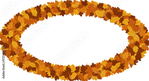Autumn leaves wreath Oval shape frame Warm colors Seasonal decoration Thanksgiving theme