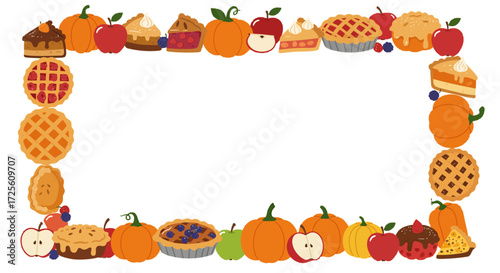Autumn harvest frame with pumpkins apples and pies festive border seasonal celebration