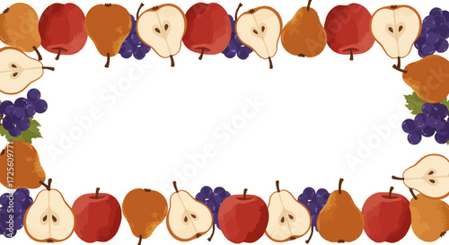 Fruit border with apples pears and grapes decorative frame arrangement