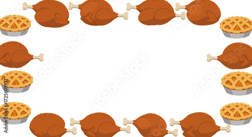 Thanksgiving frame with turkey legs and pies festive border holiday season