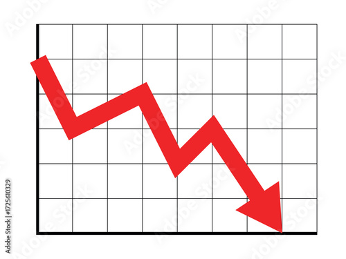 Illustration of a stock or financial market crash. A red arrow on a grid and diagram vector design for websites.