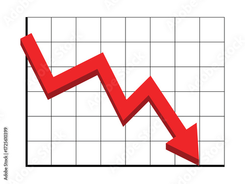 Flat style illustration of A stock or financial market crash. A red arrow on a grid and diagram vector design for websites.