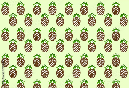 Green vector seamless pattern with linear pineapples  