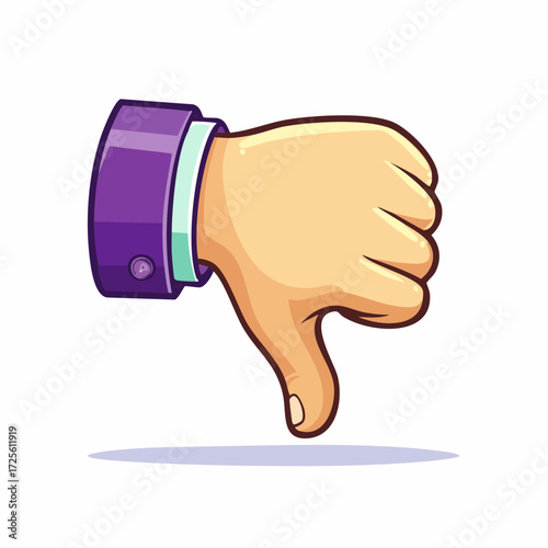 Cartoon hand with purple suit sleeve giving a thumbs down gesture indicating disapproval or dislike shown
