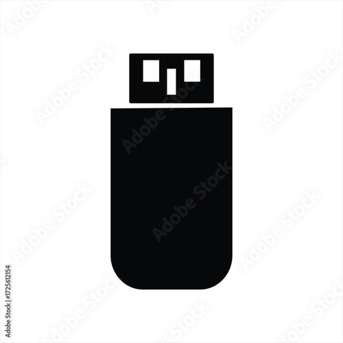 USB simple icon vector. USB black silhouette vector icon. Flash Drive icon symbol isolated on white background