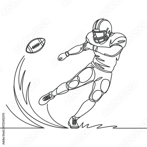 Dynamic line art of a football player kicking a ball