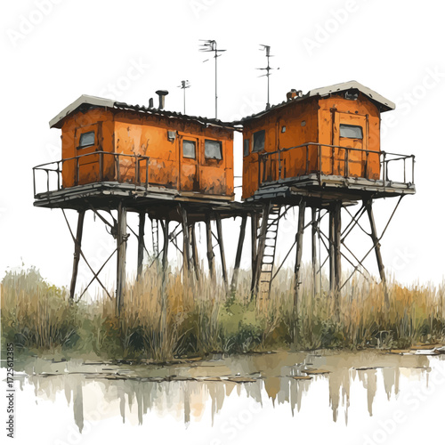 Stilts, watercolor drawing vector, isolated on a white background.