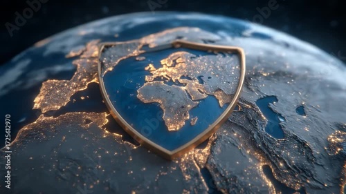 Abstract Earth Globe With Shield Overlay Highlighting Europe and Africa in a Digital Concept