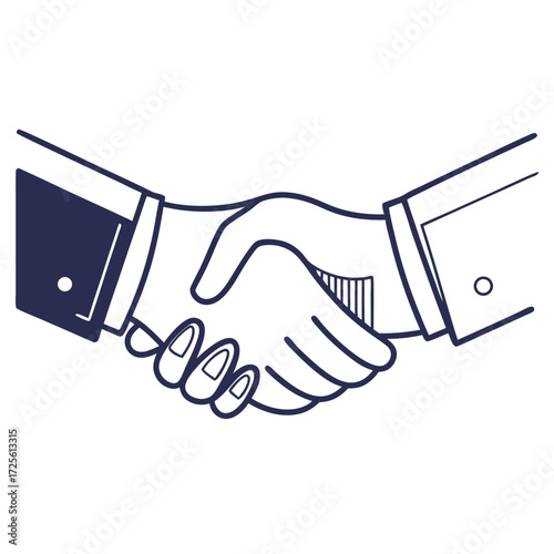 Two business people shaking hands in a symbolic gesture of agreement and partnership in a simple line drawing style