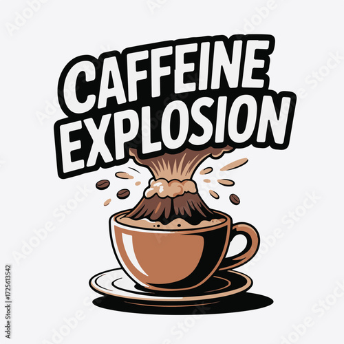 Coffee cup volcano erupting with latte explosion and caffeine burst capturing morning energy awakening sensation vector